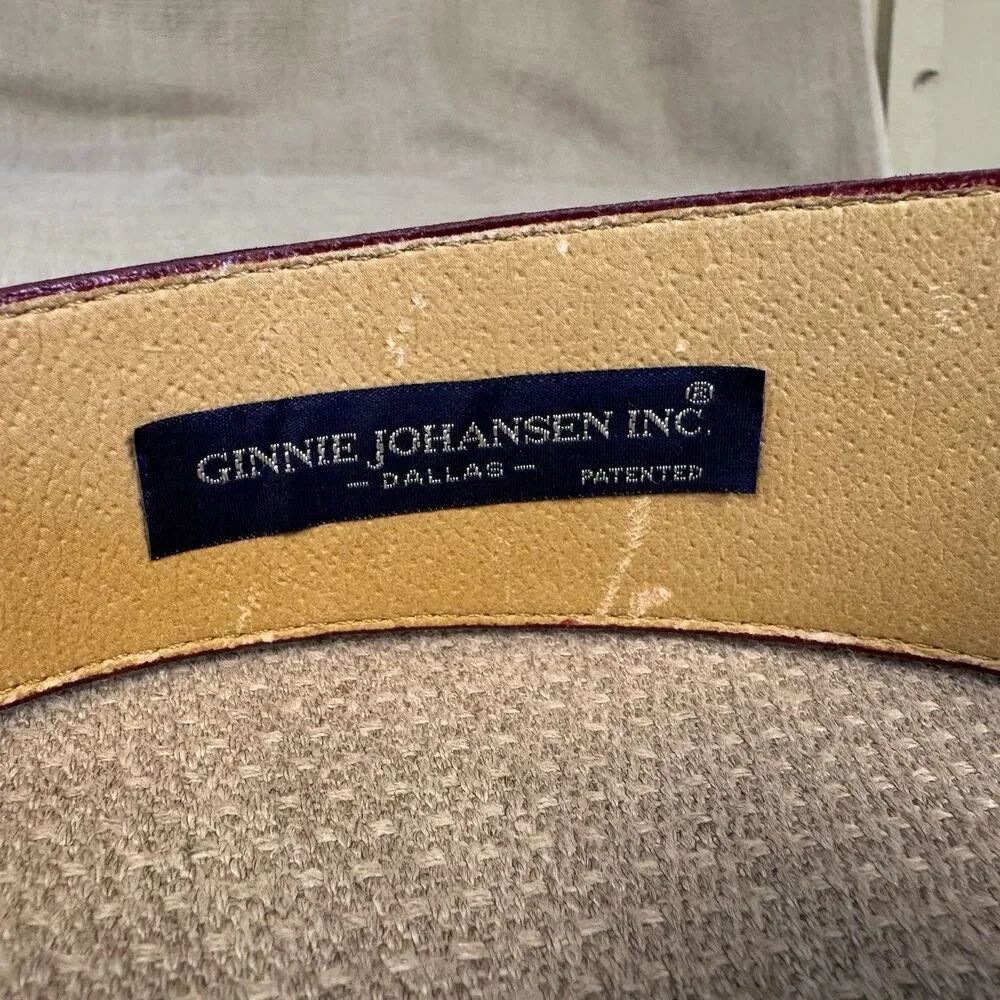 Vintage 80s Ginnie Johansen Wide Leather Croc Belt Burgundy Statement Sz Sm 526